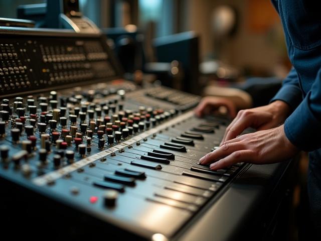 Console de mixage vintage en cours de restauration par un technicien qualifié